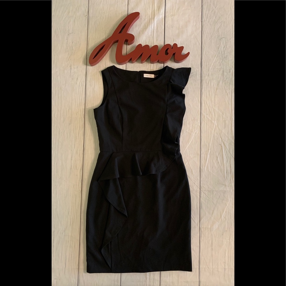 Calvin Klein Size 8 Ruffled Sleeveless Little Black Sheath Dress - Picture 10 of 10
